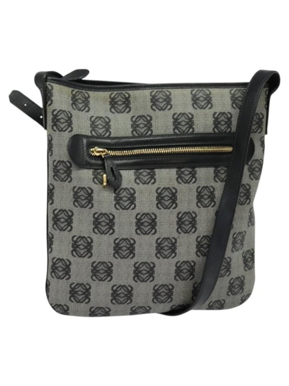Authentic LOEWE anagram Shoulder Bag PVC Gray Gold